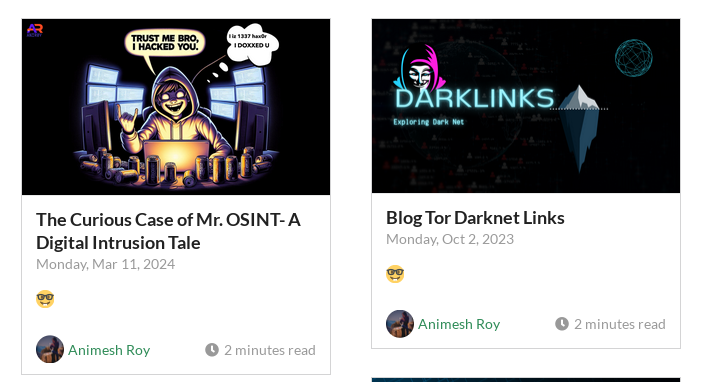 A screenshot of Animesh Roy's blog articles